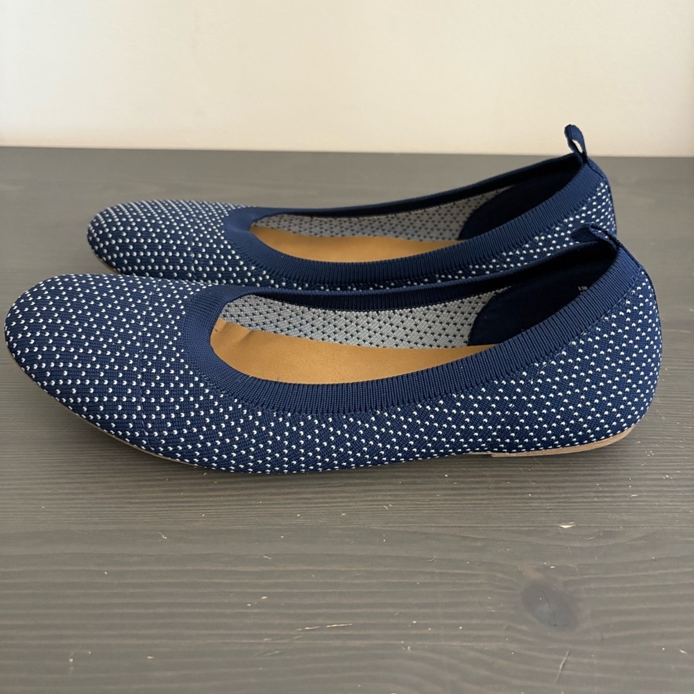 Seychelles knit ballet flats round-toe stretch knit upper navy white dot‎ 8.5